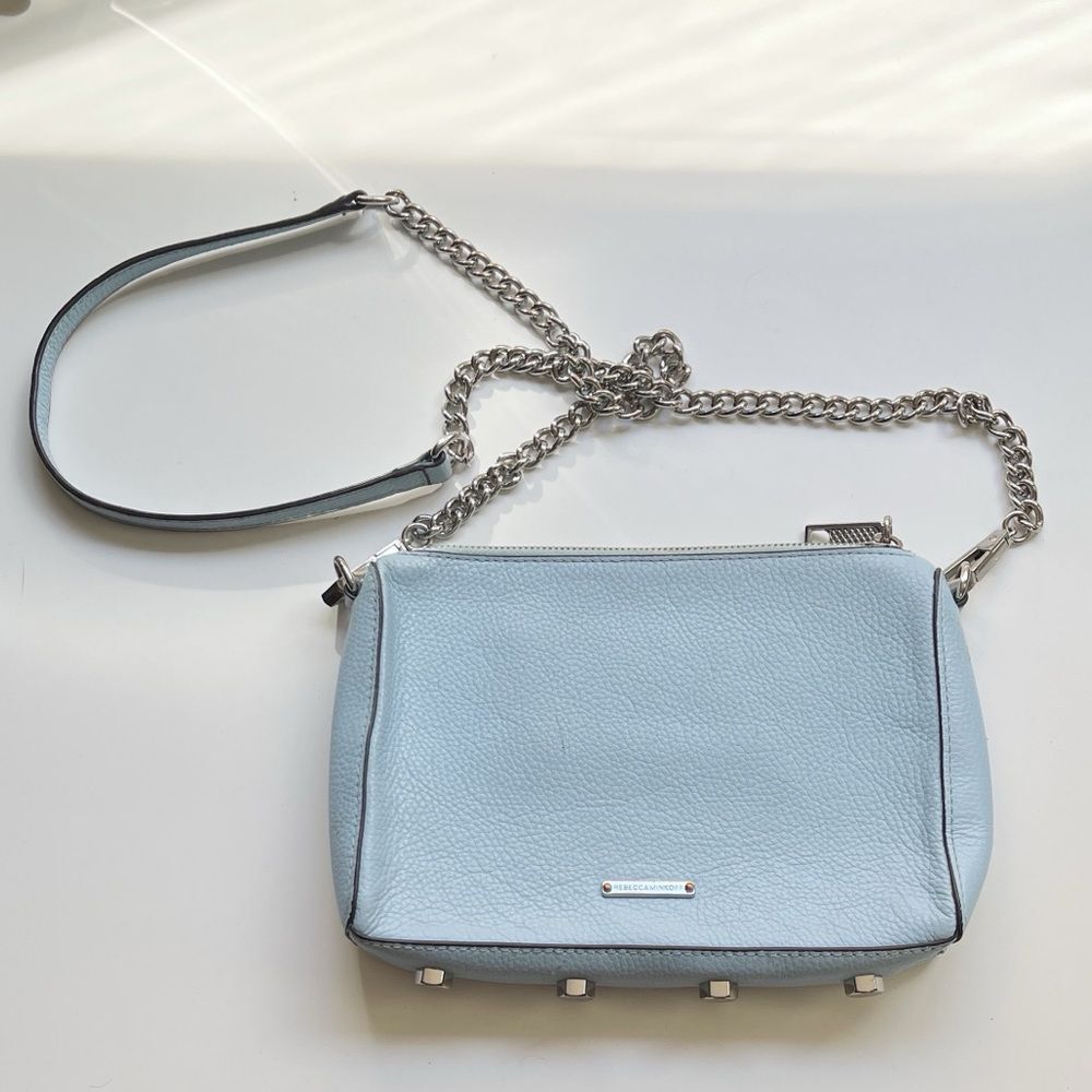 Rebecca Minkoff Pasel Light Blue Leather Crossbody Bag with studs and chain